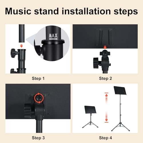 AODSK Sheet Music Stand,5 in 1 Dual-Use Folding Sheet Music Stand & Desktop Book Stand with Portable Carrying Bag & Music Sheet Clip Holder & Sheet Music Book(Black) (AS-M55) - Image 5