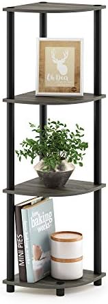 Furinno TURN-N-TUBE Corner Shelf, 4-Tier Corner Bookshelf, Display Storage Shelves with Open Shelves, for Organization and Storage, Living Room, Home Office, Garage, French Oak by Furinno-FitsYourSpaceFitsYourBudget