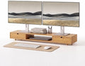 Bamboo Dual Monitor Stand, Natural Desk Shelf with 2 Drawers by Rocdeer