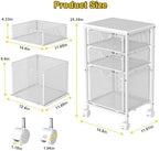 BOHDK Rolling File Cart with 3 Storage Drawers, Wood & Mesh Hanging File Folder Organizer with Wheels Under Desk, File Cabinets for Home Office, 11.81" D x 14.8" W x 25.39" H, White - Image 3