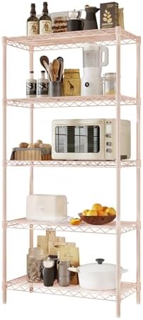 5 Tier Storage Racks Shelving, Heavy Steel Pantry Shelves, Adjustable Wire Shelving Rack, Suitable for Garage, Kitchen, Bathroom, Office, 29" W x 13.4" D x 59" H, Pink - Image 4