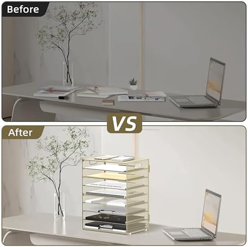 9-Tier Paper Organizer for Desk, Letter Tray with Handles, Golden Yellow - Image 6