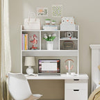 Nova Microdermabrasion Wooden Desktop Bookshelf with 6 Shelves–3-Tier Desk Organizer Hutch for Computer Desk, Home or Office (White) - Image 5