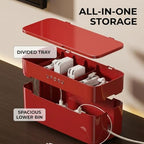 2-Tier Rolling Cable Management Box with Wheels (Large) – Mobile Power Strip Hider & Cord Organizer – Under Desk Wire Concealer & Charging Station Organizer – Baby & Pet Proof Safety (Retro Red) - Image 2
