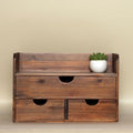 Brown Wooden 3 Drawer Desk Organizer with Shelf, Mail Rack Vanity Storage by Juleduo