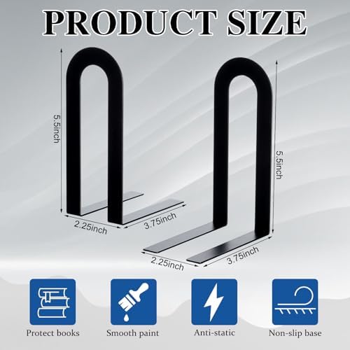 Chunful 12 Pcs Black Modern Metal Book Ends for Shelves Decorative Small Bookends Book Shelf Organizer Minimalist Design Stopper to Hold Books for Office (Round) - Image 3