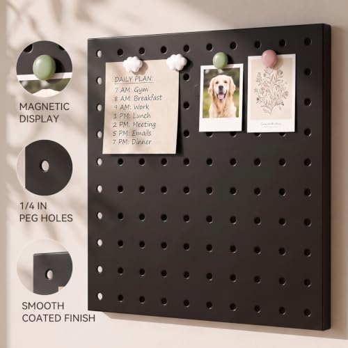 Magnetic Metal Pegboard Wall Organizer Kit, 4 Pack 10 x 10 in Panels Black - Image 3