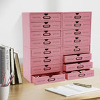 Vintage Wooden Drawers Organizer, 16-Drawer Desktop Storage Box With Drawers, Iron Label Holders, Apothecary Cabinet For Countertop Tea Coffee Pod Storage (16-Drawer/Pink) - Image 4