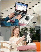 Viozon Kindle Pillow Stand Holder, Phone Holder for Bed, Laptop Lap Desk with Mouse Pad,Compatible with 4.7-13" Kindle/Tablet/Phone,10-15" Laptop, Snack Bowl&Cup Attachment&Detachable 360° Stand Arm,P - Image 3