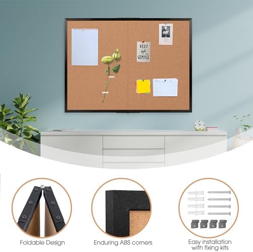 Cork Board Bulletin Board 36 x 48, Black Wood Framed 4x3 Corkboard, Foldable Office Board for Wall Decor, Large Wall Mounted Notice Pin Board with 36 Push Pins for School, Home & Office - Image 6