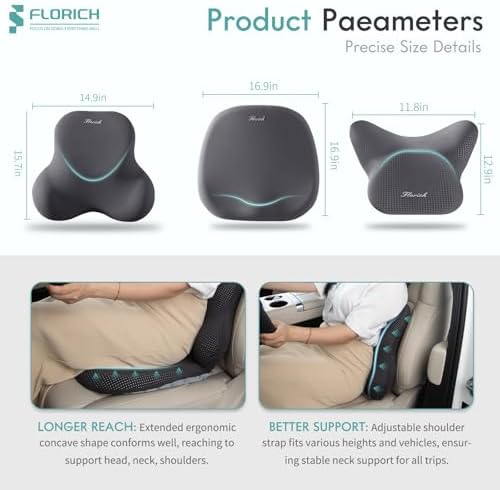 FLORICH Car Seat Cushion and Lumbar Support Pillow for Office Chair Car, Neck Headrest Pillow, Ergonomic Memory Foam, Pressure-Relieving Back Support for Car, Office Chair & Wheelchair – Gray - Image 3
