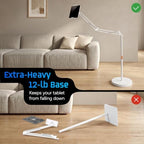 Tablet Floor Stand, 12lb Weighted Base, Tray & Phone Holder, White - Image 4
