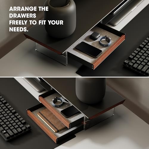 Fenge 42.5-Inch Monitor Stand with 2 Flexible Drawers, Black - Image 5