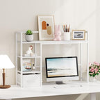 Marbrasse Desk Shelf with Drawer, 40" Desk Hutch for Computer Monitor, Desk Shelf for top of Desk, Wooden Desktop Bookshelf Storage Rack for Home Office Dorm - White - Image 6