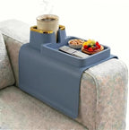 Luxury Gold Trim Couch Cup Holder Tray - Weighted Anti-Spill Navy Blue Silicone Sofa Armrest Organizer, Non-Slip Recliner Tray Table for Drinks, Remote, Phone - Fits Most Couch Arms by Unknown