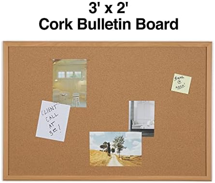 Staples Standard Cork Bulletin Board, Oak Frame, 3x2 Ft, 2-Pack - Image 2