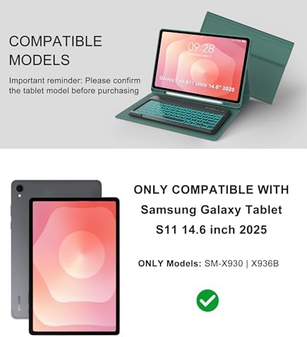 for Samsung Galaxy Tab S11 Ultra 14.6 Inch 2025 Backlit Keyboard Case, Galaxy Tablet S11 Ultra Case Keypad with S Pen Holder, 7-Color Backlight Keyboard for Samsung Tab 14.6'' SM-X930/X936B, Green - Image 2