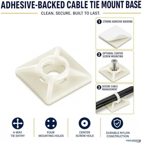 Kable Kontrol Zip Tie Mounts, 3/4” Natural White, 13000 Pcs Adhesive Backed - Image 2