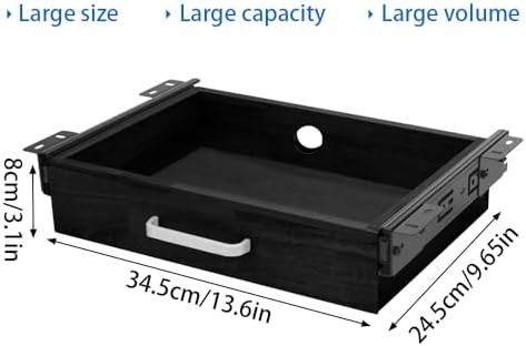 Upgrade Wood Under Desk Mounted Sliding Pull-out Drawer, Ball-Bearing Slides Under Desk Drawer Storage Organizer, Hanging Drawers for Desk, Hidden Desktop Organizer for Office Desks, Tables - Black - Image 2