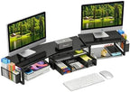 Simple Trending Dual Monitor Stand with Drawer and 2 Pen Holders, Black by SimpleTrending