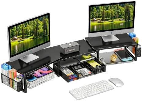 Simple Trending Dual Monitor Stand with Drawer and 2 Pen Holders, Black by SimpleTrending