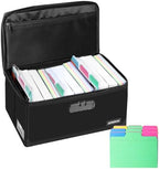 JUNDUN Index Card Holder with 48 Pieces 4x6 Inch Index Cards Dividers,Collapsible Fireproof Index Card Box with Lock fits 1200 4x6-Inch Flash Cards - Business, or Note Card Storage Boxes - Black by JUNDUN