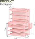 Pink 7 Tier Desk File Organizer, Metal Letter Tray Paper Organizer with Pull-Out Drawer, Removable Pen Holder & Hanging Basket, Vertical Desktop File Holder for Home Office, Classroom - Image 6