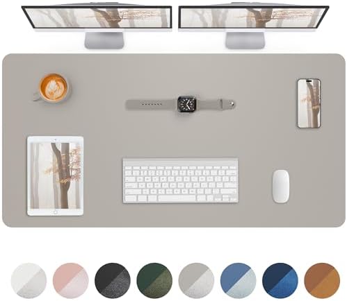 Leather Desk Pad Protector,Mouse Pad,Office Desk Mat, Non-Slip PU Leather Desk Blotter,Large Desk mat,Waterproof Keyboard mat for Office/Home/Decor (Light Grey,48" x 24") by AFIING