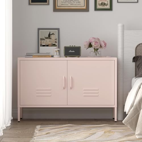 IRONFFICE Metal Cabinets,2 Door Cabinet with Adjustable Shelf,Pink Storage Cabinet for Bedroom,Living Room,Pink by IRONFFICE