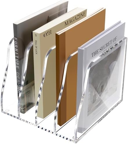YUXUN Clear Acrylic File Organizer 4-Compartment Desktop by AcrylicBusinessCardHold