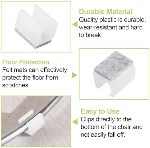 160Pcs Chair Pads 15mm Plastic Chair Leg Floor Protectors with Felt Pads U Shaped Furniture Feet Protectors Non-Slip Rectangle Tubular Legs Caps (White) - Image 4