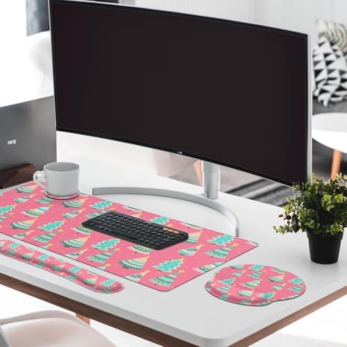 Britimes Keyboard Mouse Pad Set, 4 in 1 Desk Mat Set, Christmas Pine - Image 3