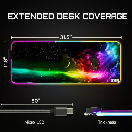 Gerlos RGB Gaming Mouse Pad, Large LED Desk Mat for Gamer, 31.5" x 11.8" - Image 3