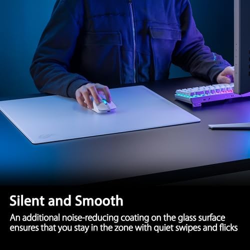 ASUS ROG Moonstone Ace L Glass Gaming Mouse Pad – 19.7” x 15.7”, Ultra-Smooth Matte Tempered Glass for Quiet Ultrafast Glides, Impact/Scratch Resistant, Easy to Clean, Anti-Slip Silicone Base - White - Image 5