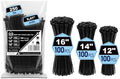 Zip Ties heavy duty 300 Pack (12"+14"+16") - 250 lb Tensile Strength by Unknown