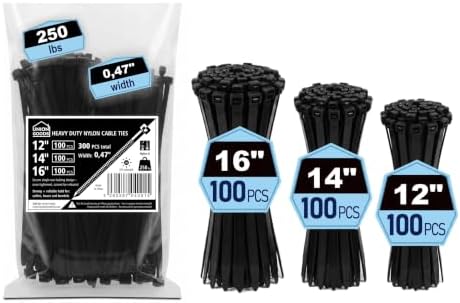 Zip Ties heavy duty 300 Pack (12"+14"+16") - 250 lb Tensile Strength by Unknown