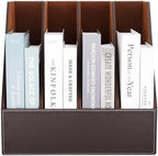 KINGFOM 4-Slot Wood Leather Document Files Holder Rack Stand Desk Files Organizer Papers Collection Cabinet (4 slot brown) - Image 5