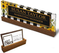 Artblox Office Personalized Name Plate for Desk with Business Card Holder On Clear Acrylic Glass Sunflower Flowers Design Custom Desk Name Plate with Your Name and Credentials Customized Gift by Artblox