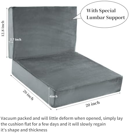 HOMBYS Foam Recliner Chair Cushions for Elderly, 4" Thick Chair Pads with Back Support for Office, Non-Slip Medium Firm Seat Cushion with Lumbar Pillow(Light Grey, 13" Backrest) - Image 3