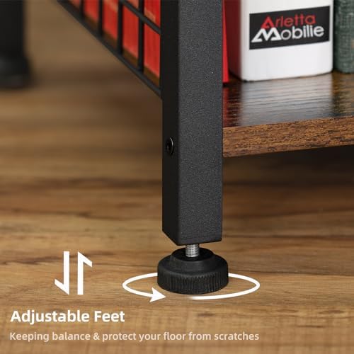 Lerliuo End Table with Fabric Drawer,3 Tier Industrial Wood Side Table with Storage,Modern Tall Printer Stand,Vintage Brown Nightstand,Rustic Bedside Tables for Living Room Bedroom Small Spaces - Image 4