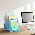 Sinboun Inclined Desk File Organizer Folder Holder with 8-Section, Blue - Image 5