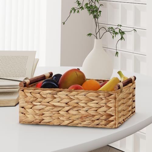 Vagusicc Wicker Storage Basket, Set of 2 Hand-Woven Water Hyacinth Wicker Basket for Organizing with Handle Decorative Storage Bins for Counter Pantry Shelves Toilet Paper Basket for Toilet Tank Top - Image 2