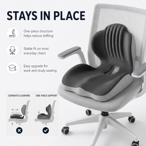 Ergonomic Memory Foam Seat Cushion, L Shaped Lumbar Support Pillow with Tailbone Relief, Orthopedic Chair Pad for Office, Car, Gaming Chair, Travel (Black & Gray) - Image 5