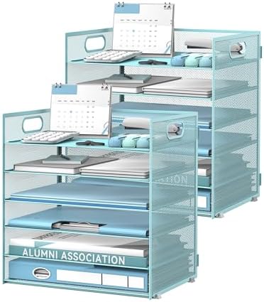 Daltack 6-Tier Paper Organizer for Desk with Handle, Blue, 2 Pack by DALTACK