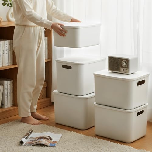 ANMINY White Plastic Storage Bins Baskets with Lids, 8-Pack, 1XL+1L+2M+4S - Image 7