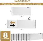 RAPTUROUS White Expandable Drawer Dividers (6" Tall, 13"-22" Long, 8 Pack - White) - Image 2
