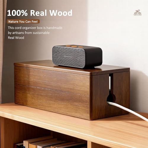 Large Wooden Cable Management Box, Power Strip Cord Organizer Box - Image 3