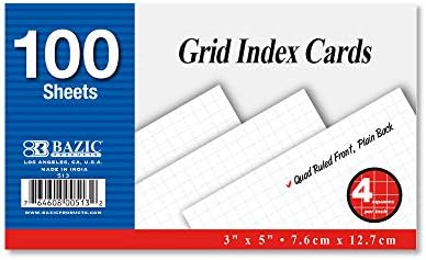 BAZIC Products White Quad-Ruled Index Cards, 3 x 5 in, 100 Ct, 36-Case by BAZICProducts