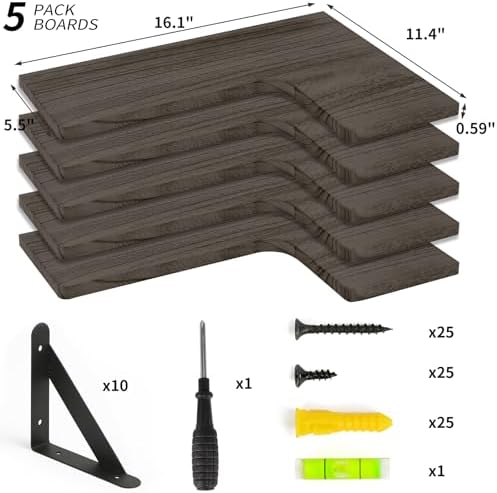 Fixwal Conner Shelves Wall Mounted for Decor, Weathered Grey Set of 5 - Image 4