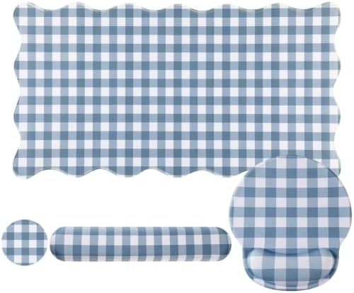 Sabary Gingham Desk Mat Scalloped Dust Blue, 31.5 x 15.7 Inch by Sabary